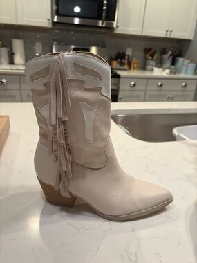 Altar'd State Cream Fringe Western Lace-Up Boot